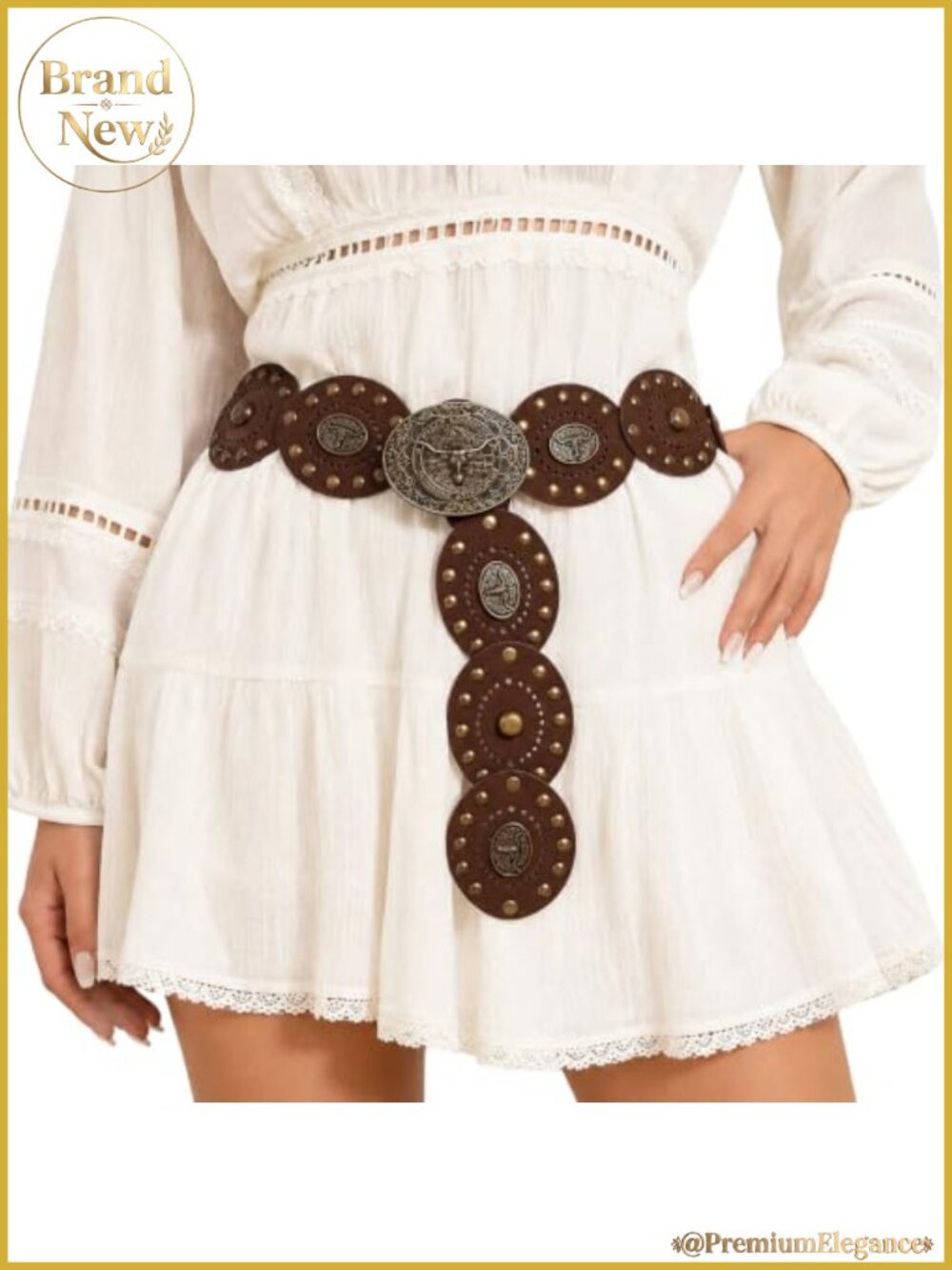 Women's Wide Western Concho Boho PU Leather Waist Belt